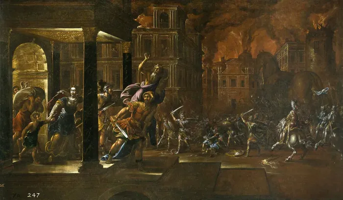 Framed Print : The Fire of Troy, Mid of 17th cen Artist: Corte, Juan de la (1585-1662) Framed Print : The Fire of Troy, Mid of 17th cen Artist: Corte, Juan de la (1585-1662)