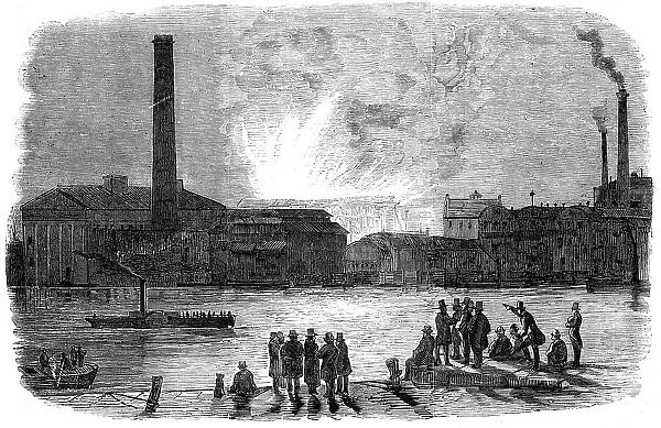 The Fire at the Vauxhall Railway Station, seen from Millbank, 1856. Creator: Unknown