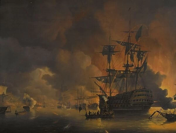 The fire on the Wharves of Algiers, shortly after the commencement of the Bombardment by the Anglo-D Creator: Nicolaus Baur