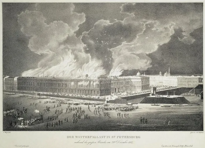 Framed Print : Fire in the Winter Palace on December 29, 1837, c. 1838. Artist: Wolf, Franz (1795-1859) Framed Print : Fire in the Winter Palace on December 29, 1837, c. 1838. Artist: Wolf, Franz (1795-1859)