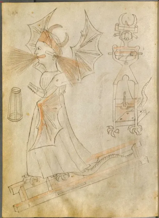 Framed Print : The Fire Witch (From: Bellicorum instrumentorum liber, cum figuris). Artist: Fontana, Giovanni (1395-1455) Framed Print : The Fire Witch (From: Bellicorum instrumentorum liber, cum figuris). Artist: Fontana, Giovanni (1395-1455)