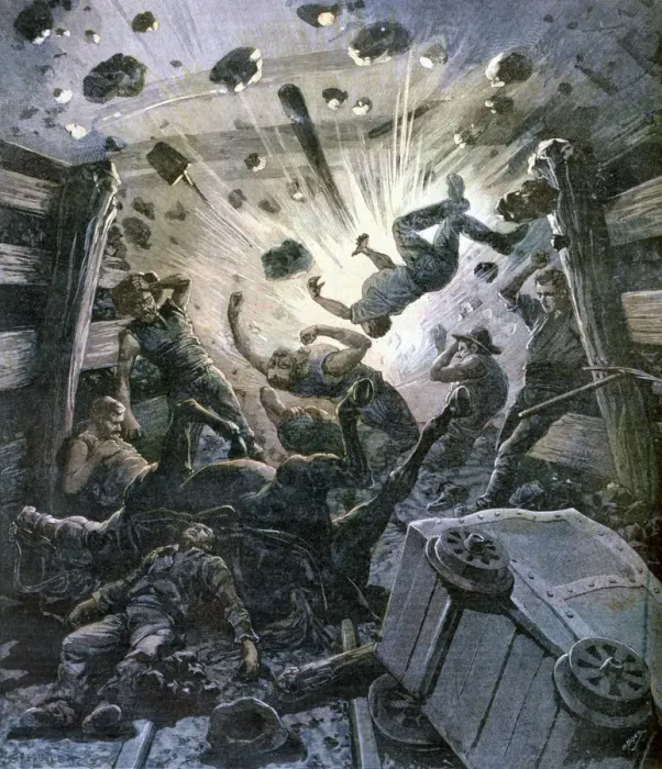 Framed Print : A firedamp explosion, France, 1892. Artist: F Meaulle Framed Print : A firedamp explosion, France, 1892. Artist: F Meaulle