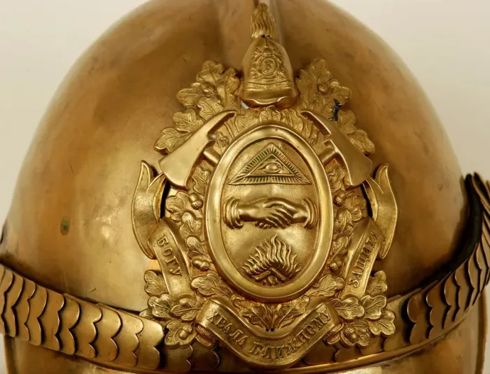Framed Print : Firefighters helmet with emblem of the Russian Imperial Firefighters Society, End of 19th-Early 20t Framed Print : Firefighters helmet with emblem of the Russian Imperial Firefighters Society, End of 19th-Early 20t