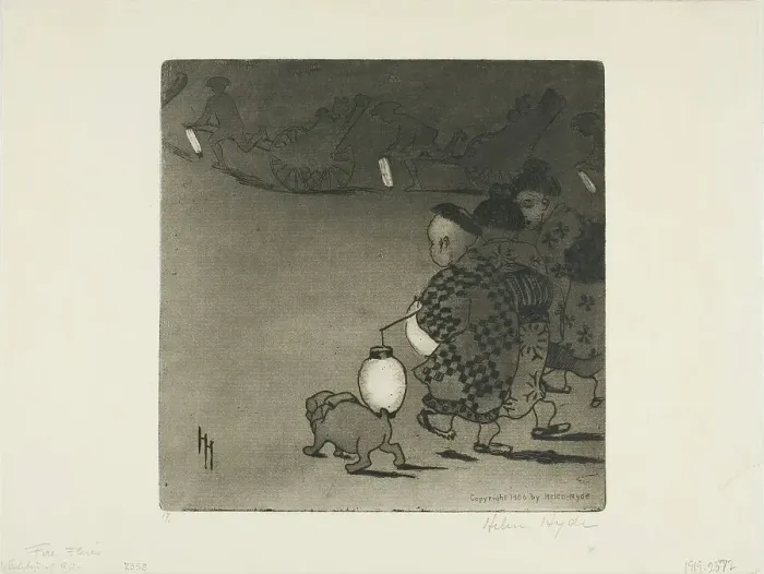 Framed Print : Fireflies, 1906. Creator: Helen Hyde Framed Print : Fireflies, 1906. Creator: Helen Hyde