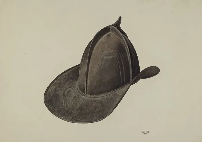 Framed Print : Fireman's Hat, 1938. Creator: Robert Tardiff Framed Print : Fireman's Hat, 1938. Creator: Robert Tardiff