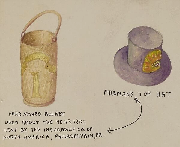 Firemans Hat and Bucket, 1935  /  1942. Creator: Unknown