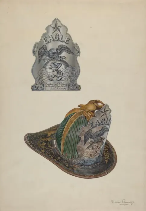 Framed Print : Firemans Helmet, c. 1939. Creator: David Ramage Framed Print : Firemans Helmet, c. 1939. Creator: David Ramage