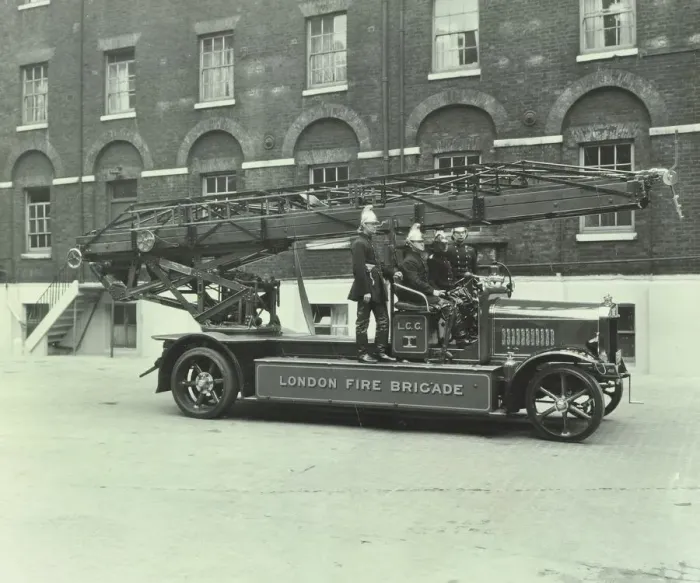 Framed Print : Firemen aboard a fire engine, London Fire Brigade Headquarters, London, 1929 Framed Print : Firemen aboard a fire engine, London Fire Brigade Headquarters, London, 1929