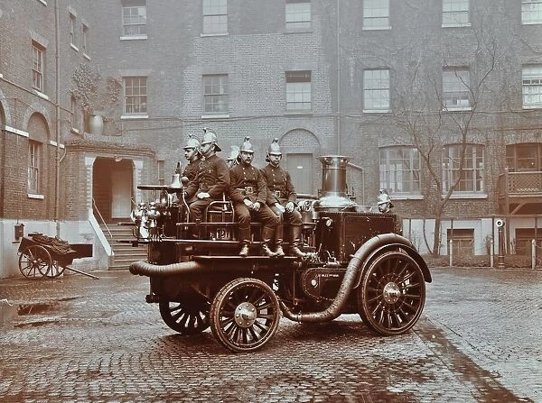 Firemen aboard a motor steamer, London Fire Brigade Headquarters, London, 1909