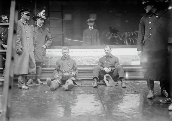 Framed Print : Firemen overcome, subway fire, 1 / 6 / 15, 1915. Creator: Bain News Service Framed Print : Firemen overcome, subway fire, 1 / 6 / 15, 1915. Creator: Bain News Service