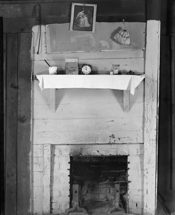 Framed Print : Fireplace in bedroom of Floyd Burroughs cabin, Hale County, Alabama, 1936. Creator: Walker Evans Framed Print : Fireplace in bedroom of Floyd Burroughs cabin, Hale County, Alabama, 1936. Creator: Walker Evans