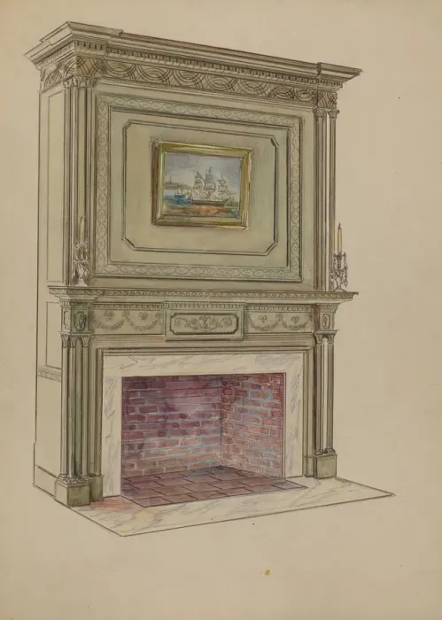 Framed Print : Fireplace, c. 1936. Creator: Charles Squires Framed Print : Fireplace, c. 1936. Creator: Charles Squires