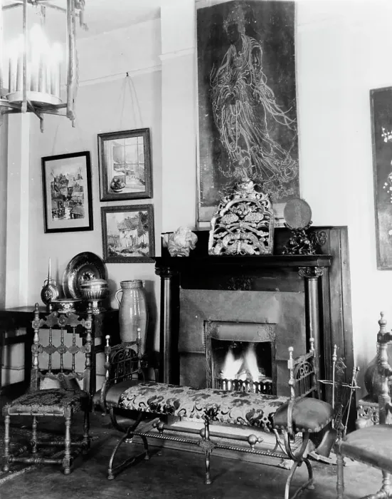 Framed Print : Fireplace, furniture, and works of art in Frances Benjamin Johnston's... New Orleans, c1920 - 1950. Creator: Frances Benjamin Johnston Framed Print : Fireplace, furniture, and works of art in Frances Benjamin Johnston's... New Orleans, c1920 - 1950. Creator: Frances Benjamin Johnston