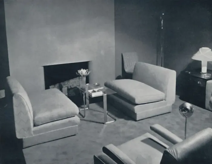 Framed Print : A fireside group in a living-room designed by Russel Wright, 1935 Framed Print : A fireside group in a living-room designed by Russel Wright, 1935