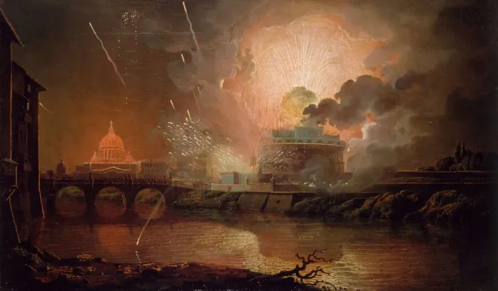 Framed Print : Firework Display at the Castel Sant Angelo, 1774-1778. Creator: Joseph Wright of Derby Framed Print : Firework Display at the Castel Sant Angelo, 1774-1778. Creator: Joseph Wright of Derby