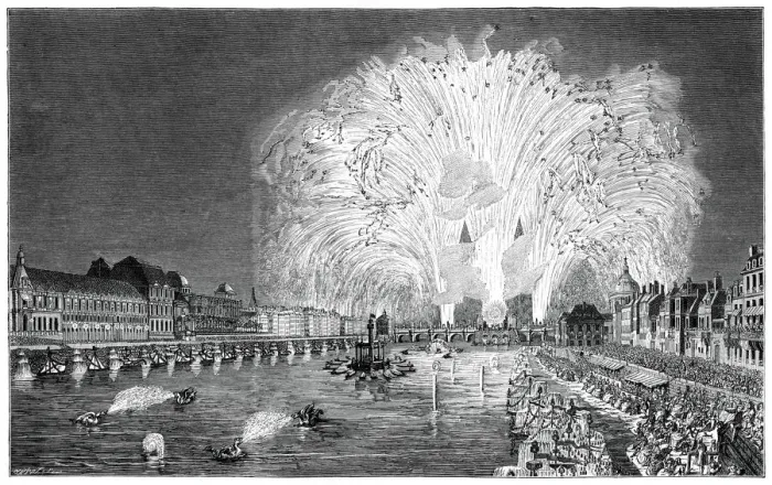 Framed Print : Fireworks On The Bridge, Paris, 1754, (1885) Framed Print : Fireworks On The Bridge, Paris, 1754, (1885)