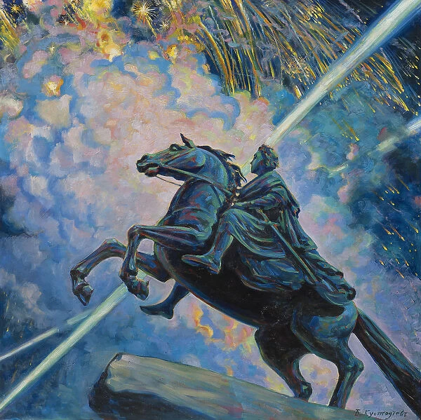 Fireworks. The Bronze Horseman. Artist: Kustodiev, Boris Michaylovich (1878-1927)