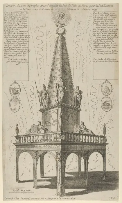 Framed Print : Fireworks celebrating the peace between France and the Empire, January 1698, 1698. 1698. Creator: Anon Framed Print : Fireworks celebrating the peace between France and the Empire, January 1698, 1698. 1698. Creator: Anon