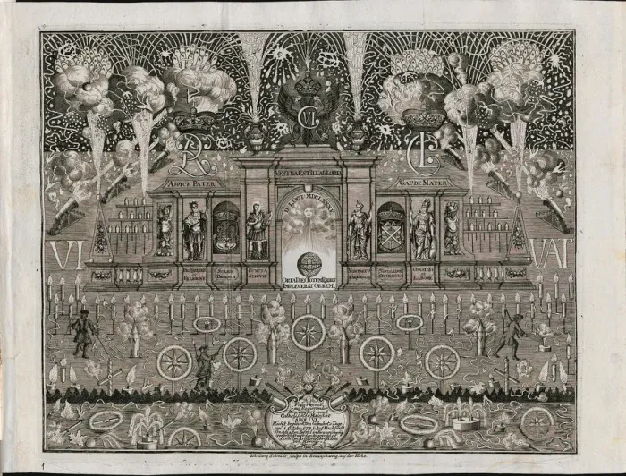 Framed Print : Fireworks for Charles VI on October 1, 1731 in Braunschweig, 1731 Framed Print : Fireworks for Charles VI on October 1, 1731 in Braunschweig, 1731