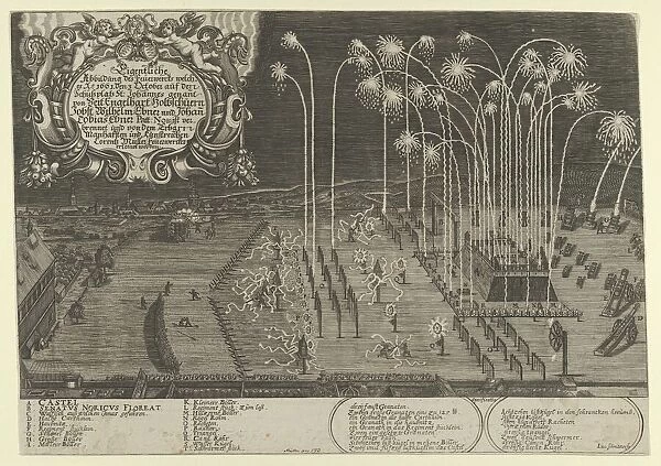 Fireworks display by Engelhart Holtzschuer, Jobst Wilhelm Ebner and Johann Tobias Ebner as... 1661. Creator: Lukas Schnitzer