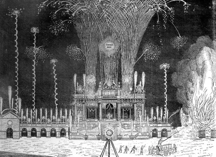 Framed Print : Fireworks at Green Park, St Jamess, April 27th, 1749 Framed Print : Fireworks at Green Park, St Jamess, April 27th, 1749