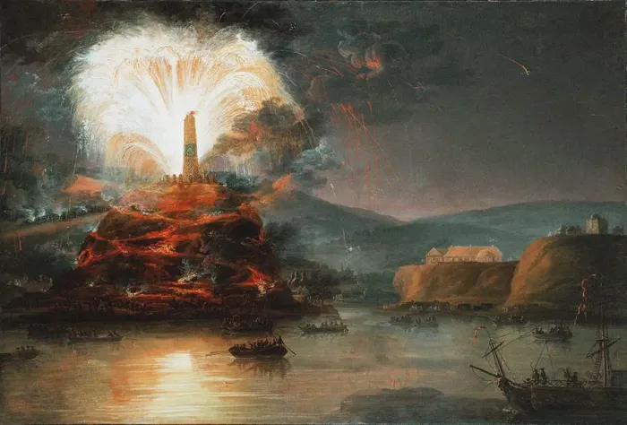 Framed Print : Fireworks at Kaniow in honor of Catherine II in 1787, 1787. Artist: Plersch, Jan Bogumil (1732?1817) Framed Print : Fireworks at Kaniow in honor of Catherine II in 1787, 1787. Artist: Plersch, Jan Bogumil (1732?1817)