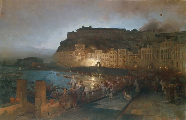 Fireworks in Naples, 1875. Artist: Achenbach, Oswald (1827-1905)