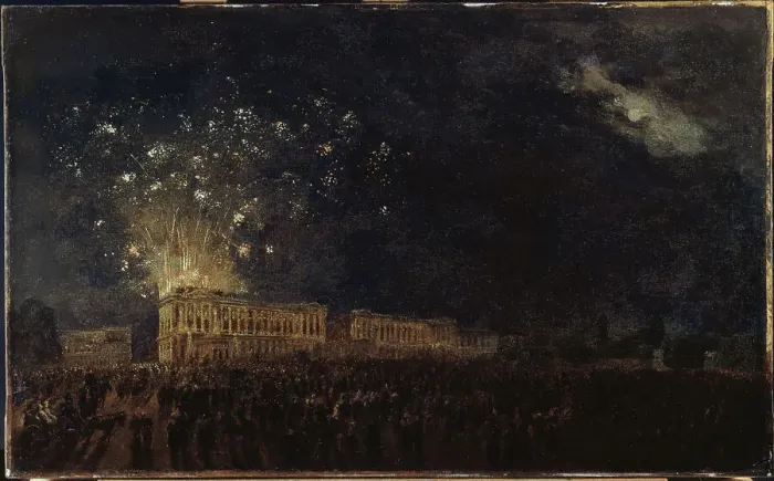 Framed Print : Fireworks on the occasion of the birth of the Duke of Normandy, c1782. Creator: Pierre-Antoine Demachy Framed Print : Fireworks on the occasion of the birth of the Duke of Normandy, c1782. Creator: Pierre-Antoine Demachy