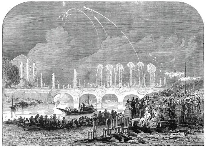 Framed Print : Fireworks at Paris - sketched by Harrison, 1845. Creator: Harrison Framed Print : Fireworks at Paris - sketched by Harrison, 1845. Creator: Harrison