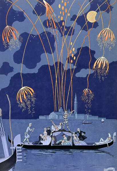 Fireworks in Venice, 1924. Artist: Georges Barbier