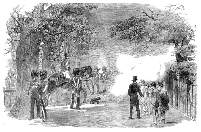 Framed Print : Firing the Park Guns for the Great Victory in the Crimea, 1854. Creator: Smyth Framed Print : Firing the Park Guns for the Great Victory in the Crimea, 1854. Creator: Smyth