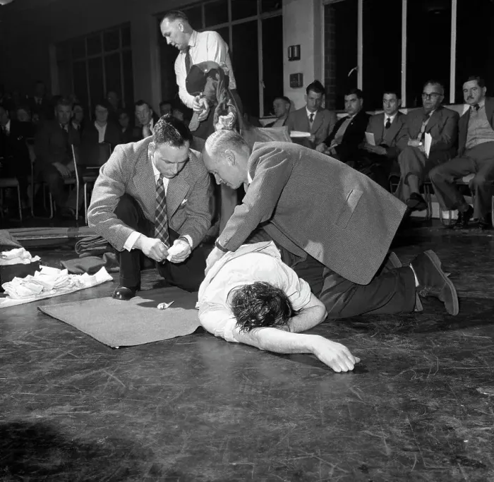 Framed Print : First aid competition, Mexborough, South Yorkshire, 1961. Artist: Michael Walters Framed Print : First aid competition, Mexborough, South Yorkshire, 1961. Artist: Michael Walters