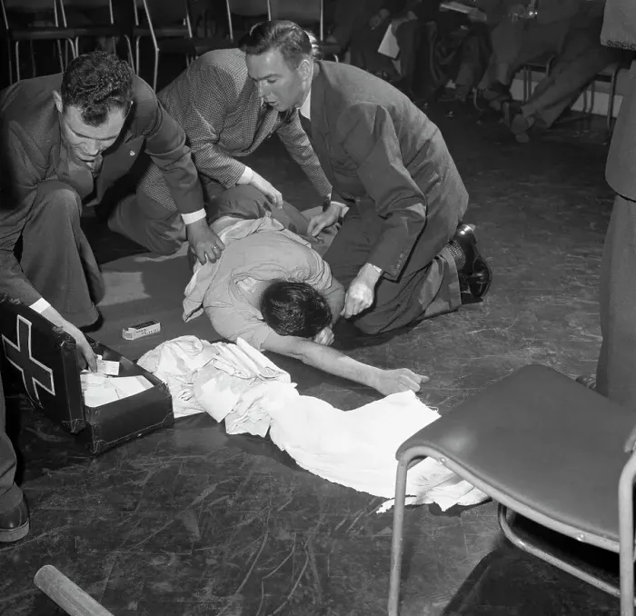 Framed Print : First aid competition, Mexborough, South Yorkshire, 1961. Artist: Michael Walters Framed Print : First aid competition, Mexborough, South Yorkshire, 1961. Artist: Michael Walters