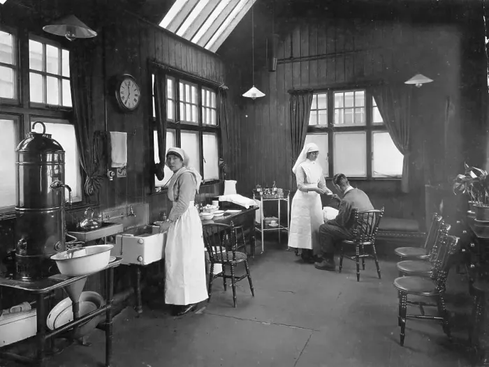 Framed Print : First aid room, Wolseley car factory, Birmingham, 1920s Framed Print : First aid room, Wolseley car factory, Birmingham, 1920s
