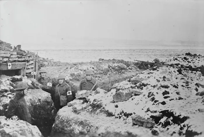 Framed Print : First Aid Station, American Trenches, 1917 and 1918. Creator: Bain News Service Framed Print : First Aid Station, American Trenches, 1917 and 1918. Creator: Bain News Service