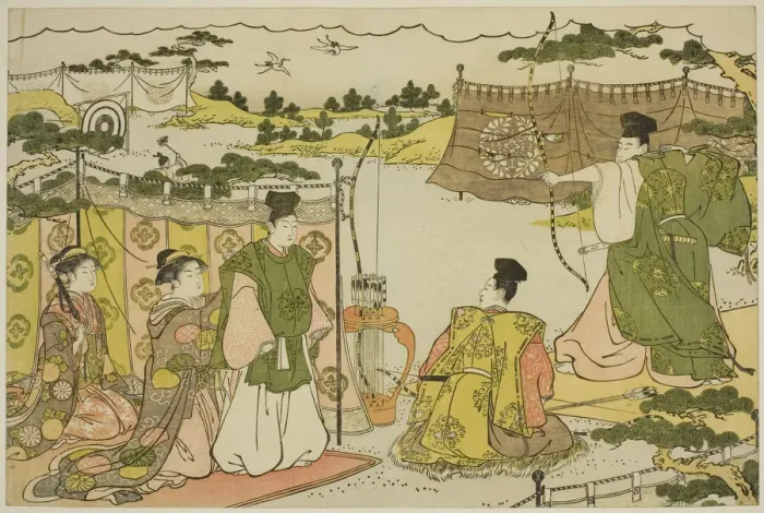 Framed Print : The First Archery Practice of the New Year (Yumi hajime), from the illustrated book... c. 1787. Creator: Torii Kiyonaga Framed Print : The First Archery Practice of the New Year (Yumi hajime), from the illustrated book... c. 1787. Creator: Torii Kiyonaga