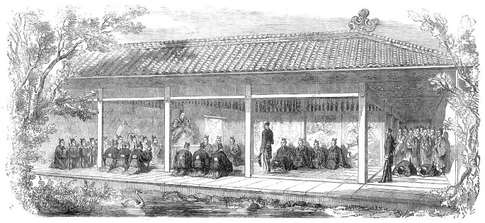 Framed Print : First audience of a British minister with the Tycoon of Japan at Jeddo... 1860. Creator: Unknown Framed Print : First audience of a British minister with the Tycoon of Japan at Jeddo... 1860. Creator: Unknown