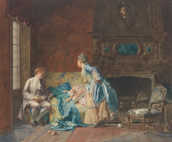 Framed Print : The First Babe, 1872. Creator: Jehan Georges Vibert Framed Print : The First Babe, 1872. Creator: Jehan Georges Vibert