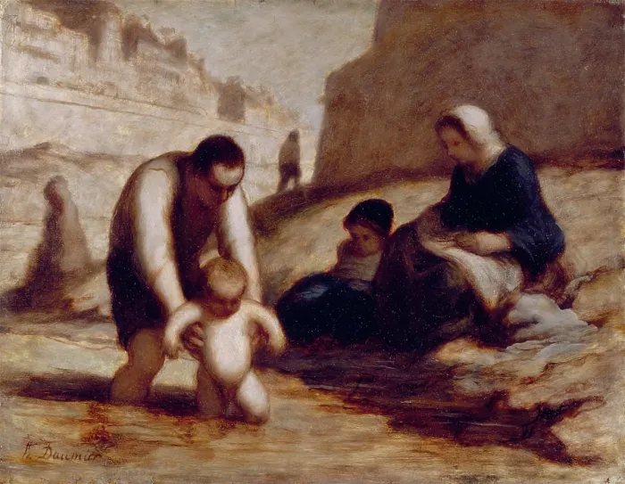 Framed Print : The First Bath, c1840-1878. Creator: Honore Daumier Framed Print : The First Bath, c1840-1878. Creator: Honore Daumier