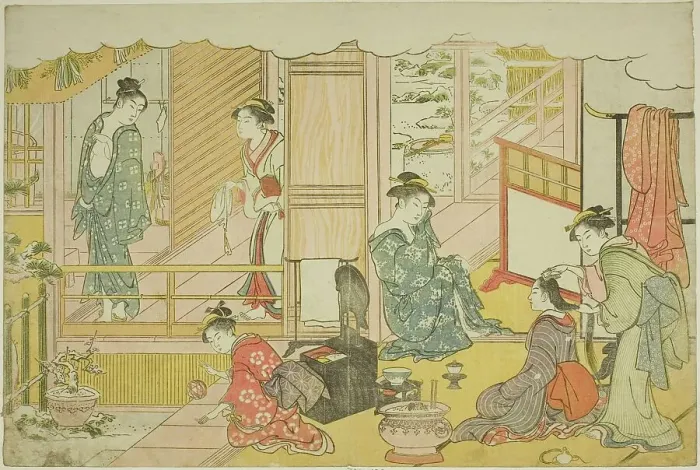 Framed Print : The First Bath of the New Year (Yudono hajime), from the illustrated book Colors of the... c.1787. Creator: Torii Kiyonaga. The First Bath of the New Year (Yudono hajime), from the illustrated book Colors of the... c.1787 Framed Print : The First Bath of the New Year (Yudono hajime), from the illustrated book Colors of the... c.1787. Creator: Torii Kiyonaga. The First Bath of the New Year (Yudono hajime), from the illustrated book Colors of the... c.1787