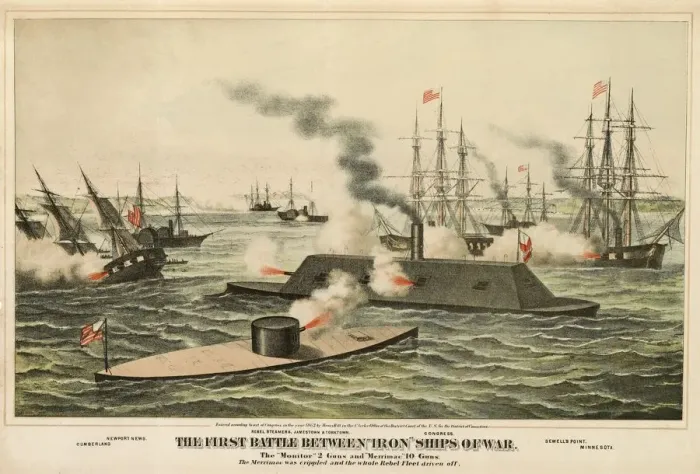 Framed Print : The First Battle Between Iron Ships of War, published c. 1862 Framed Print : The First Battle Between Iron Ships of War, published c. 1862