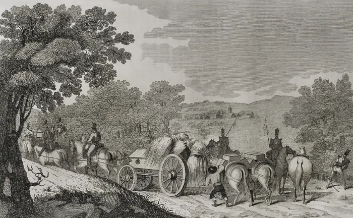 Framed Print : First Carlist War, (1833-1840): Driving a convoy, 1842. Creator: Pedro Celestino Mare Framed Print : First Carlist War, (1833-1840): Driving a convoy, 1842. Creator: Pedro Celestino Mare