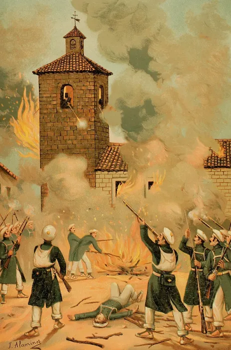 Framed Print : First Carlist War, (1833-1840): Heroic defence of Albocacer, 1889. Creator: Juan Alaminos Framed Print : First Carlist War, (1833-1840): Heroic defence of Albocacer, 1889. Creator: Juan Alaminos