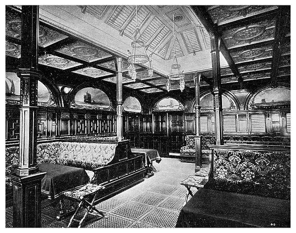 First class smoking room on board the P&O steamship SS India, 1901