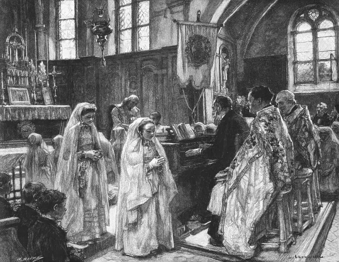 Framed Print : The First Communion after M Lhermitte, 1891, 1891. Creator: Unknown. The First Communion after M Lhermitte, 1891, 1891. Creator: Unknown Framed Print : The First Communion after M Lhermitte, 1891, 1891. Creator: Unknown. The First Communion after M Lhermitte, 1891, 1891. Creator: Unknown