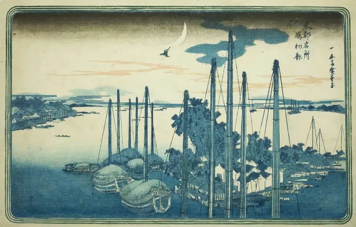 Framed Print : First Cuckoo of the Year at Tsukuda Island (Tsukudajima, hatsu hototogisu), from the... c. 1831. Creator: Ando Hiroshige Framed Print : First Cuckoo of the Year at Tsukuda Island (Tsukudajima, hatsu hototogisu), from the... c. 1831. Creator: Ando Hiroshige