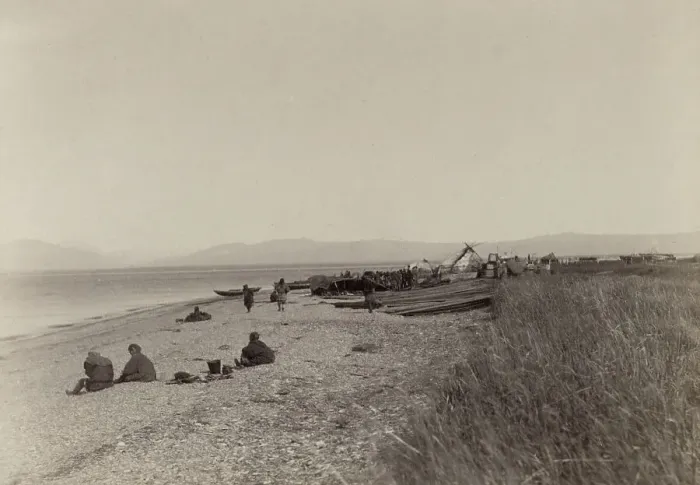 Framed Print : The First Day of Unloading Construction Material at Cape Aleksandr, 1889. Creator: Unknown Framed Print : The First Day of Unloading Construction Material at Cape Aleksandr, 1889. Creator: Unknown