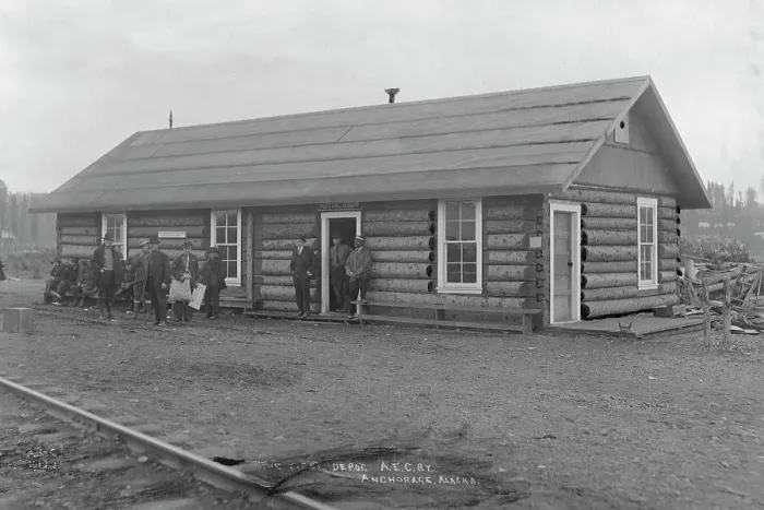 Framed Print : The first depot at Anchorage, between c1900 and c1930. Creator: Unknown Framed Print : The first depot at Anchorage, between c1900 and c1930. Creator: Unknown