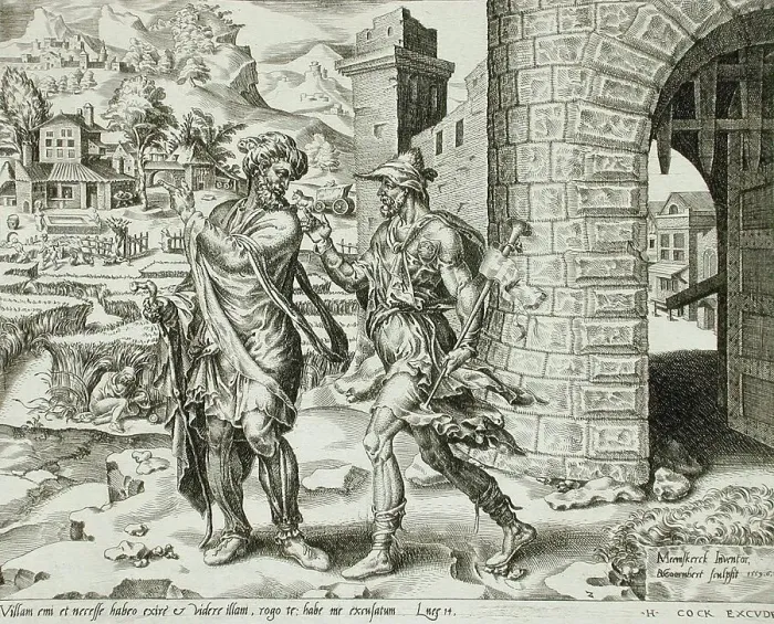 Framed Print : The First Excuse: the Man who Bought a Piece of Land, 1559. Creator: Dirck Volkertsen Coornhert Framed Print : The First Excuse: the Man who Bought a Piece of Land, 1559. Creator: Dirck Volkertsen Coornhert