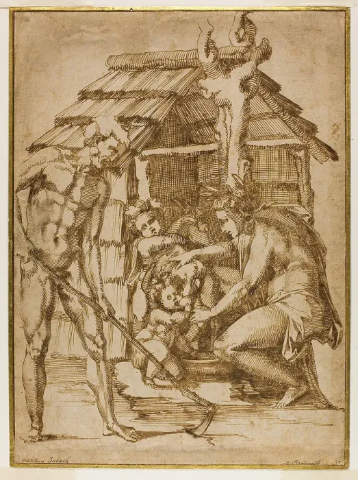 Framed Print : First Family Before a Shelter, 1547 / 48. Creator: Baccio Bandinelli Framed Print : First Family Before a Shelter, 1547 / 48. Creator: Baccio Bandinelli